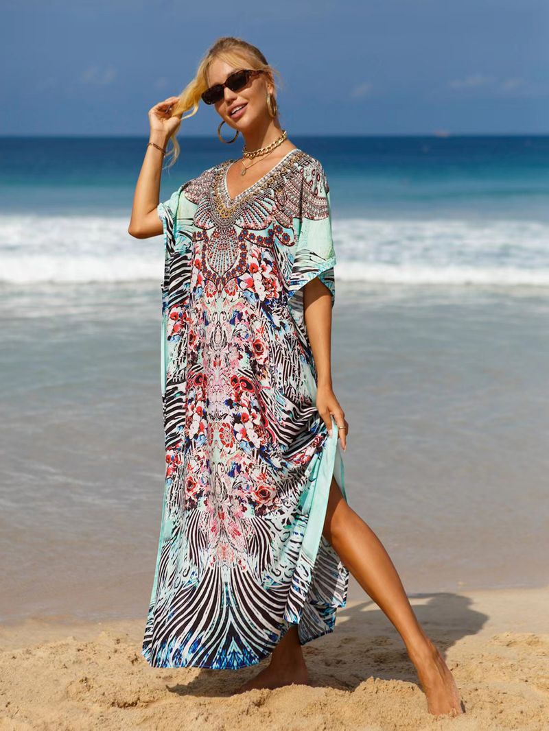 Bohemian Beach Cover-Up Kleid – Leichte und atmungsaktive Tunika aus 99 % Baumwolle für Damen, übergroßes, fließendes Sommerkleid, perfekt für den Pool_voghion.com