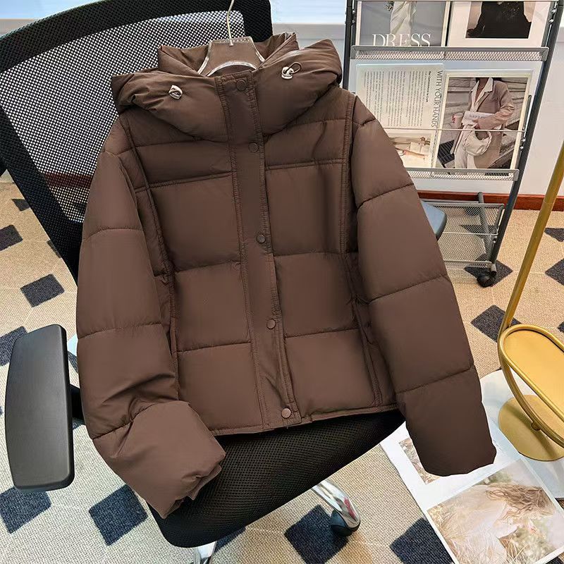 Women's Puffer Jacket Winter Oversized Hooded Short Coat Thickened Warm Polyester Cotton Coat_voghion.com