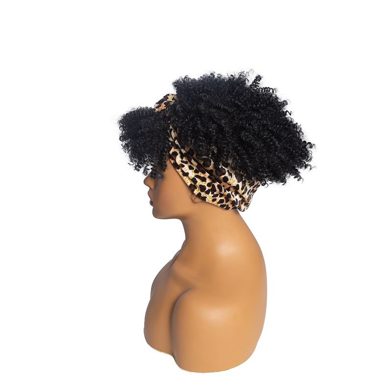Small Curly African Short Curly Bangs Headband With Integrated Wig Hood, Black Leopard Print Style,headband Wig_voghion.com