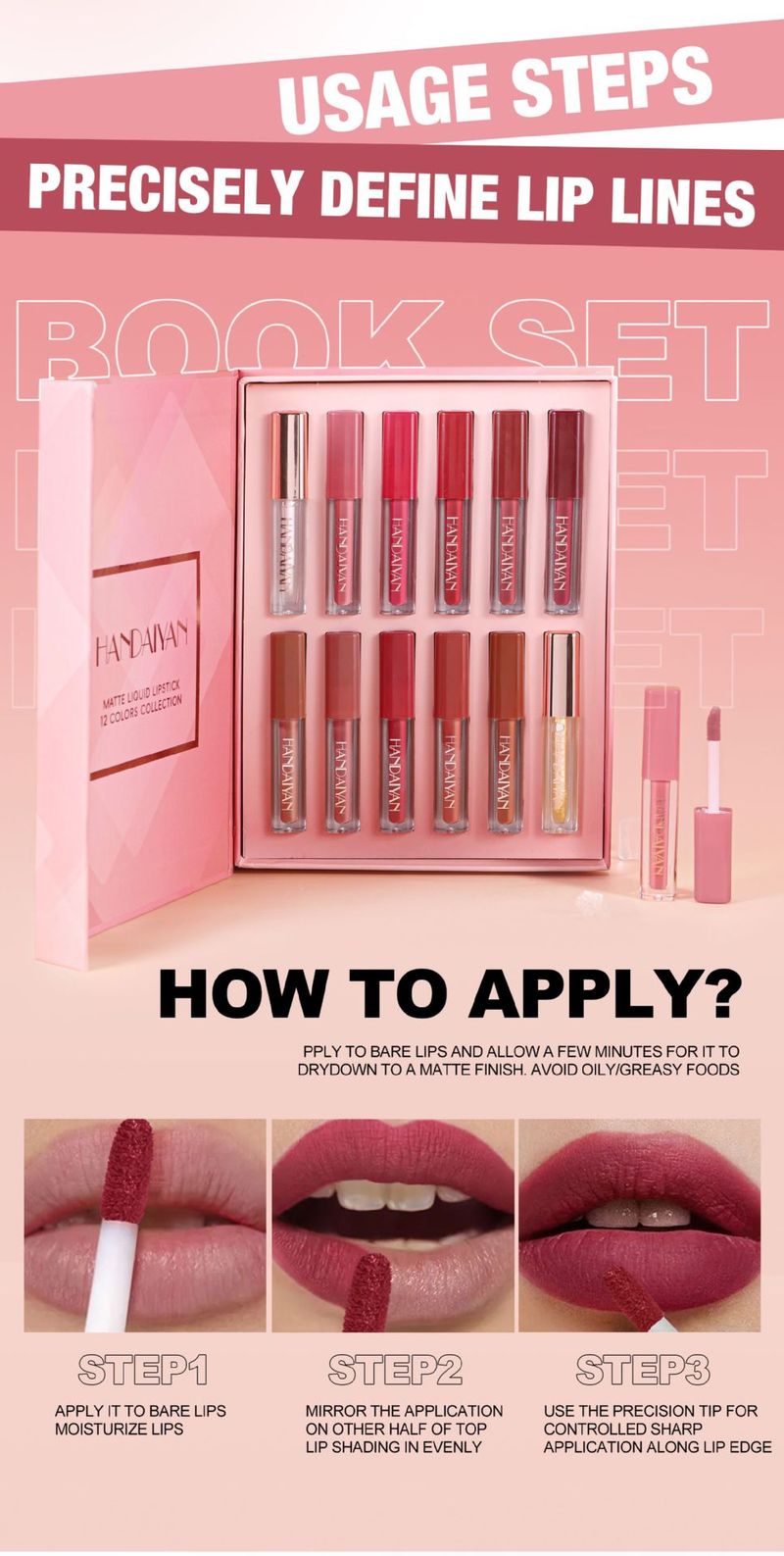 HANDAIYAN Square Tube Lip Gloss Set - Waterproof, Easy To Apply, Pearl & Matte, Long-Lasting_voghion.com