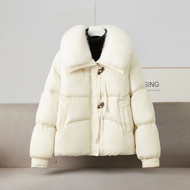 Women's Clothing Women's Faux Fur Trim Hooded Puffer Jacket Winter Coat Warm Outerwear With Detachable Rabbit Fur Collar_voghion.com