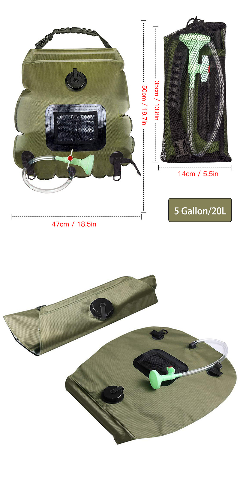 Camping Faltbare tragbare Duschtasche Große Kapazität Badewassertasche Waschwasser-Aufbewahrungstasche Solarthermometer Wasseraufbewahrungstasche_voghion.com
