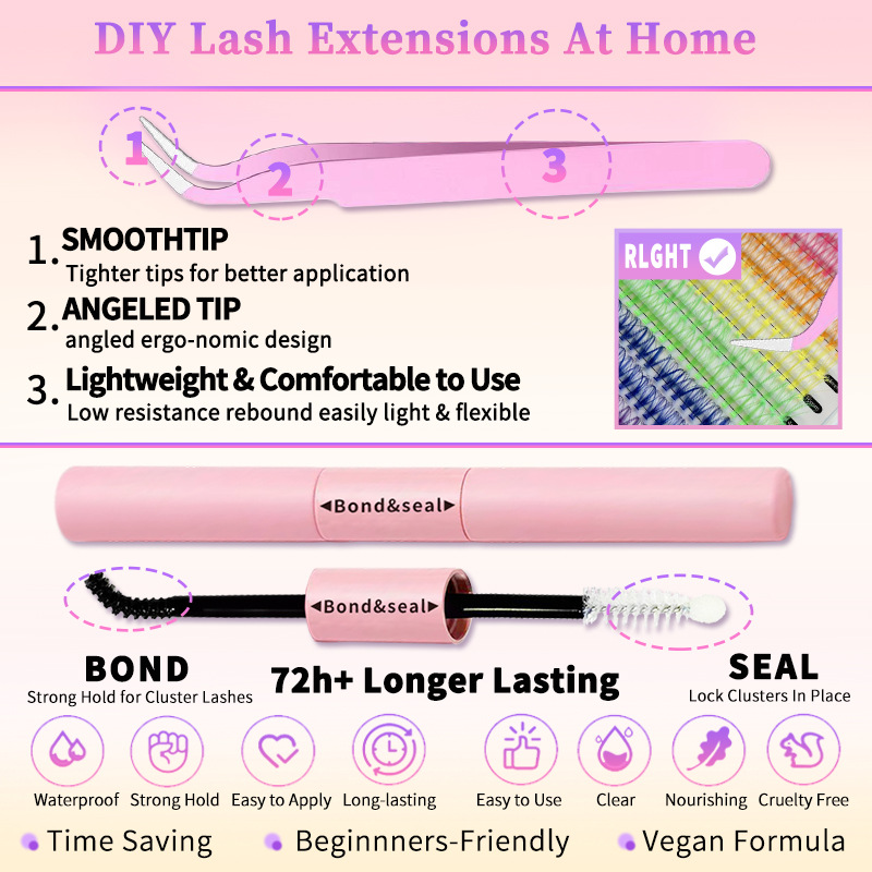 Cosmetics Cluster Eyelashes Reusable Individual Eyelashes Fluffy Style Lash Clusters DIY Eyelash Extensions Soft Comfortable Lash Bond Seal Tweezers_voghion.com