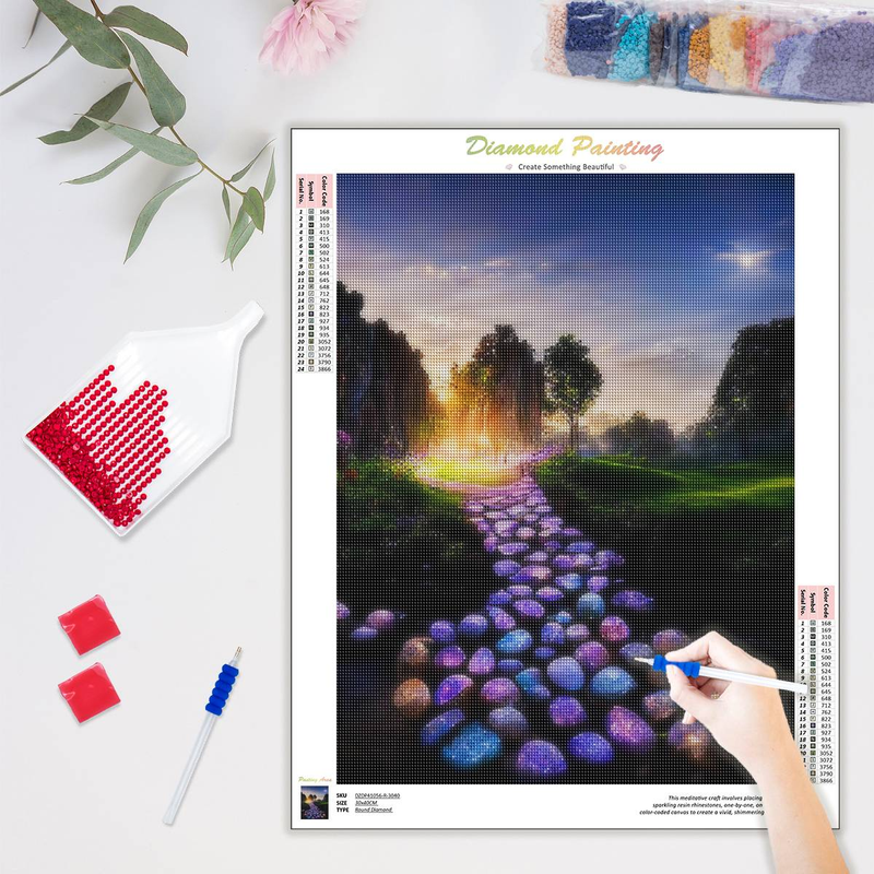PhotoCustom 5d Diamond Painting Full Round Diamond Embroidery Garden Stone Path Scenery Diamond Mosaic Picture_voghion.com