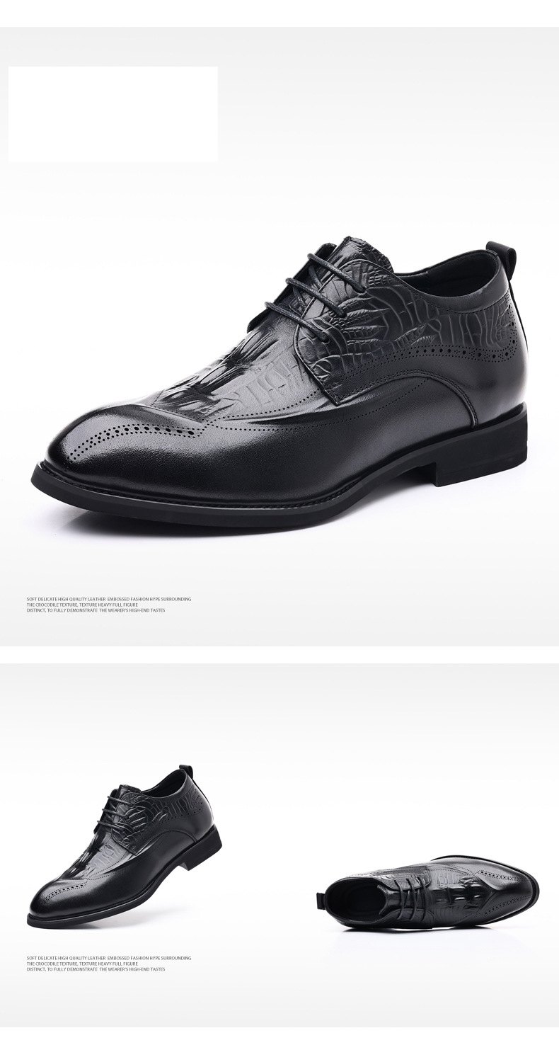 Inner height business leather shoes men's real leather shoes British style Brock carved commuter formal men's shoe toe layer cowhide_voghion.com