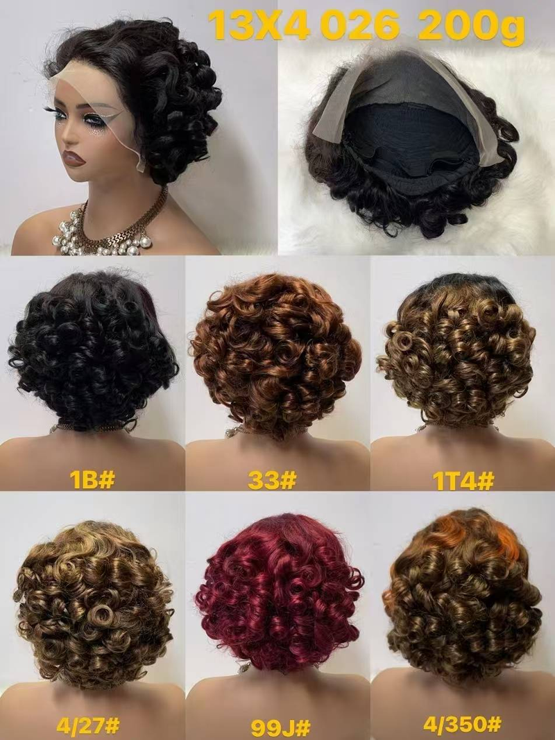Parrucca di capelli umani capelli ricci corti naturali soffici commercio estero copricapo corto prima pizzo 13*4 parrucca di capelli umani BOB corta_voghion.com