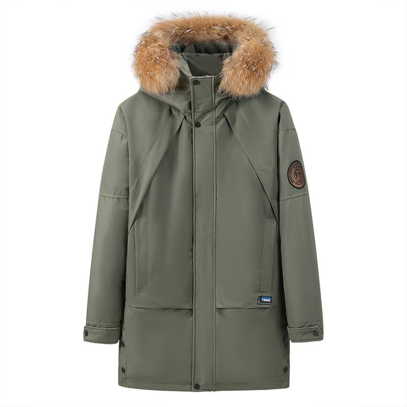 Herenkleding Zijde katoenen jas dik middel en lang winter wit eenden Zijde katoenen paar jas heren mode kunstbont_voghion.com