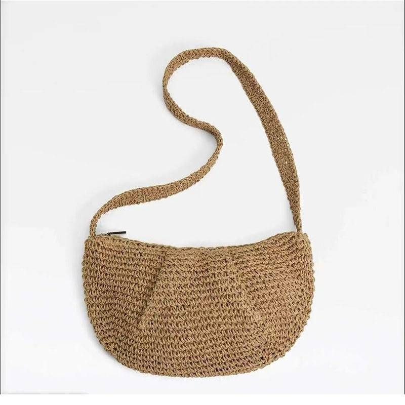 Straw Bag Woven Bag Short Crossbody Straw Bag Pleated Single Shoulder Straw Bag Braided Holiday Beach Bag Women's Bag_voghion.com