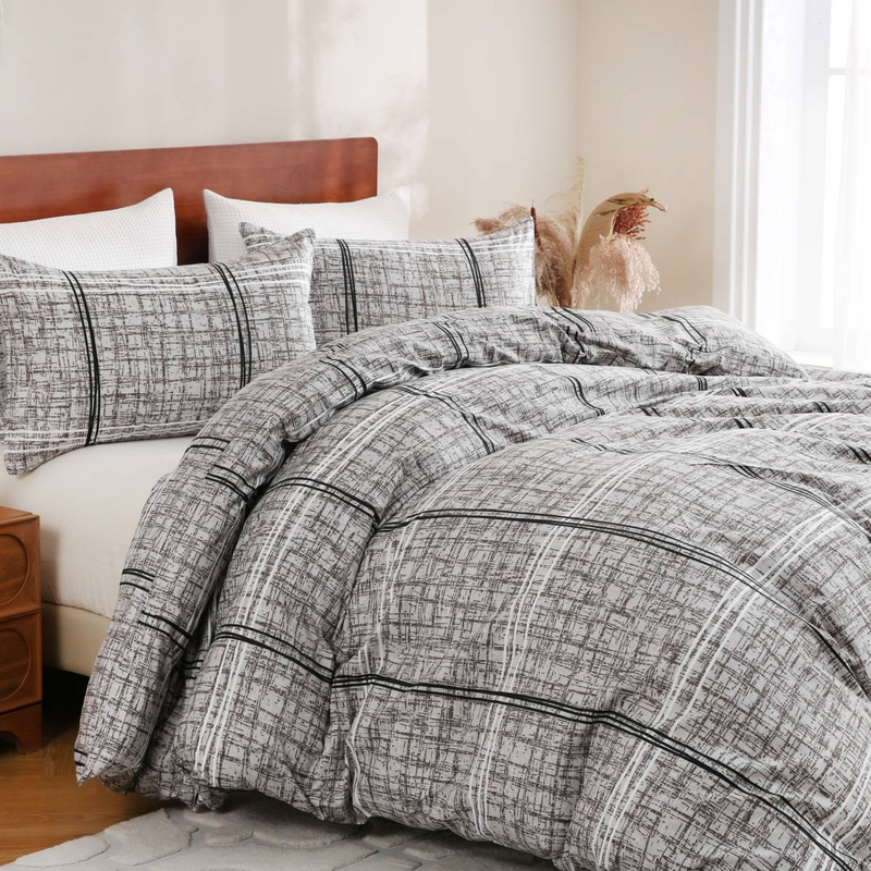 Soft Fiber Grey Modern Printed Duvet Cover Quilt Cover Bedding Three Piece Set_voghion.com