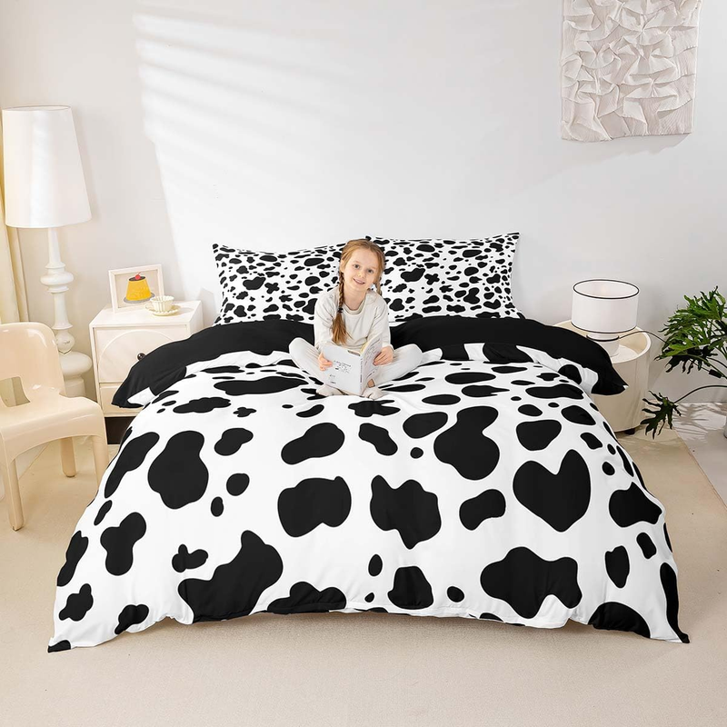 Set copripiumino con stampa di mucca in bianco e nero, per lettino, per ragazzi, con stampa di mucca da latte, copripiumino con stampa animalier e 2 federe, set per letti in stile fattoria._voghion.com