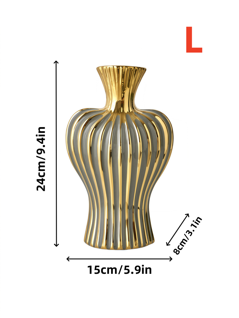 Vase en céramique à rayures de couleur assortie, design haut de gamme, idéal pour les décorations de scène haut de gamme et les fleurs._voghion.com