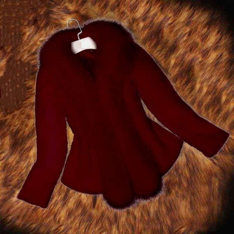 Damenbekleidung Pelzkragen Slim Fit Winter Kunstpelzmantel Kurze Jacke mit Kunstfuchspelzkragen Slim Fit Vintage-Stil (Schwarz/Weiß/Rot) S-4XL_voghion.com