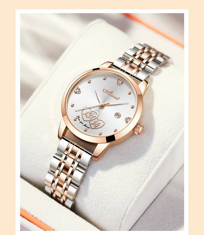 Elegant Women's Quartz Watch With Calendar, Stainless Steel Band, Minimalist Design For Everyday Wear Calendar Steel Belt Ladies Watch_voghion.com