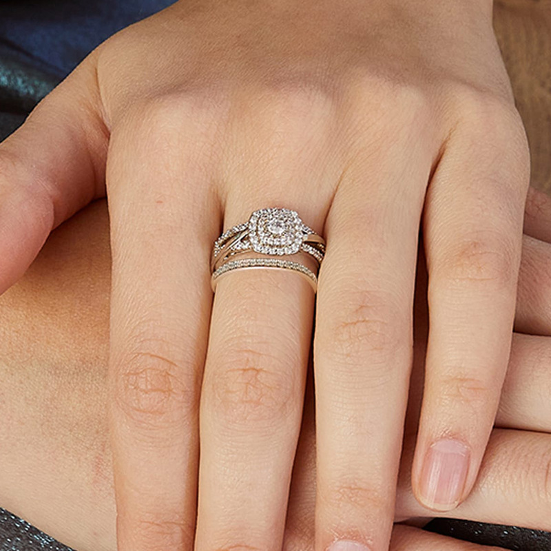 Women's Jewelry Cubic Zirconia Ring Set In Gold Or White Gold Plated Copper, Geometric Design For Engagement, Wedding, Or Everyday Wear, Sizes 5-10_voghion.com