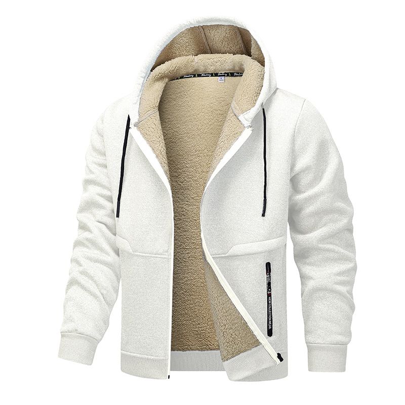 Giacca da uomo oversize in sherpa con fodera in pile - Cappotto invernale da lavoro con cappuccio, cerniera e tasche multiple, capospalla streetwear per casual e attività all'aperto_voghion.com