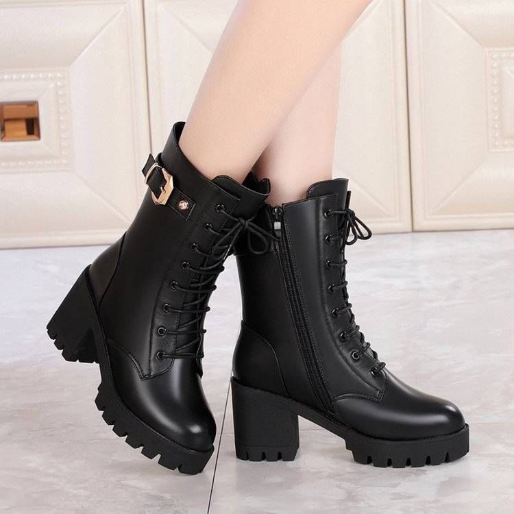 Women's Winter Boots Mid Calf Boots With Faux Fur Lining Chunky Heel Round Toe Ankle Boots Casual Comfortable Slip-On Shoes For Women_voghion.com