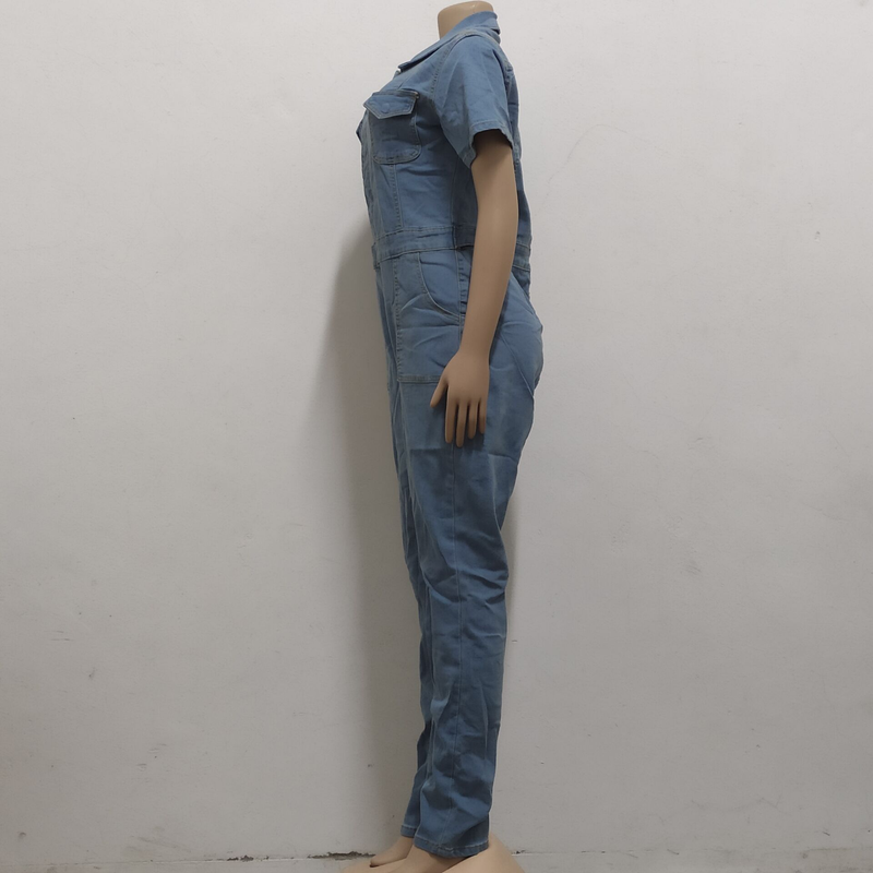 Women's fashion denim slim-fit jumpsuit_voghion.com