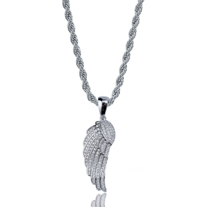 Men's Jewelry Hip Hop Feather Pendant Necklace With Micro-Pave Zirconia And Gold Plating, 24-Inch Twist Chain, Unisex Design_voghion.com