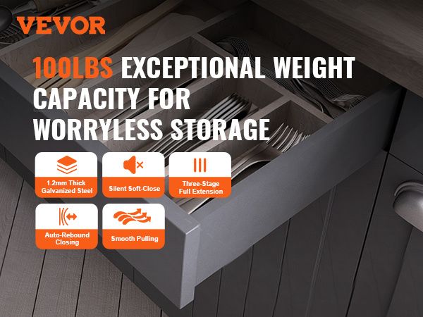 VEVOR 6 Pairs of 15 Inch Drawer Bottom Side Mount Rails, Heavy Duty Full Ball Bearing Extension Steel Track, Soft-Close Noiseless Guide Glides Cabinet_voghion.com