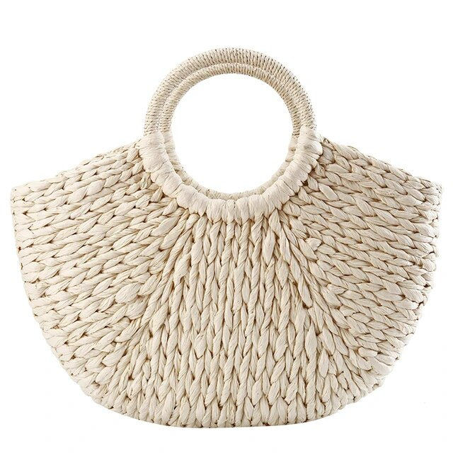 Borsa a mano da donna Borsa semicircolare intrecciata in vimini di vimini di grande capacità Borsa da viaggio casual da donna di grande capacità Bolsos di moda_voghion.com