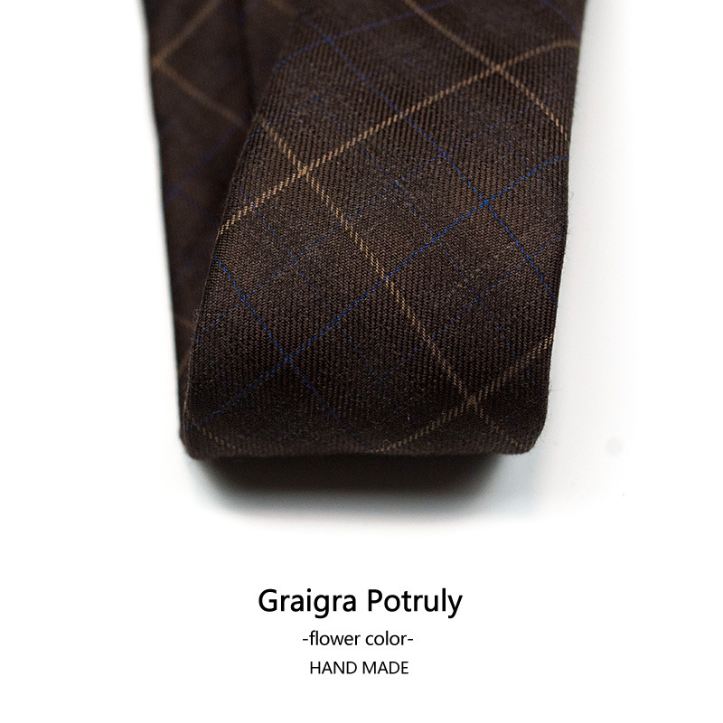 Houndstooth suit and tie solid color brown gray casual retro all-match beige plaid women's and men's tie_voghion.com