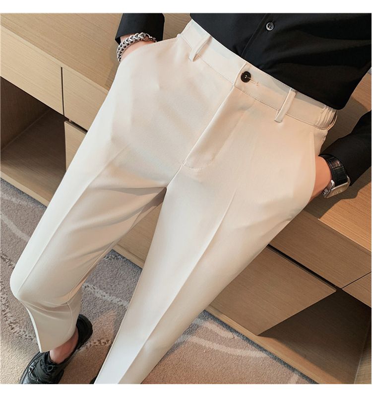 Neue Produktempfehlung, hochwertige Herrenhosen, neue einfarbige Neun-Punkt-Hosen für Frühjahr und Sommer, elastische Taillen-Freizeitanzughosen für Herren_voghion.com
