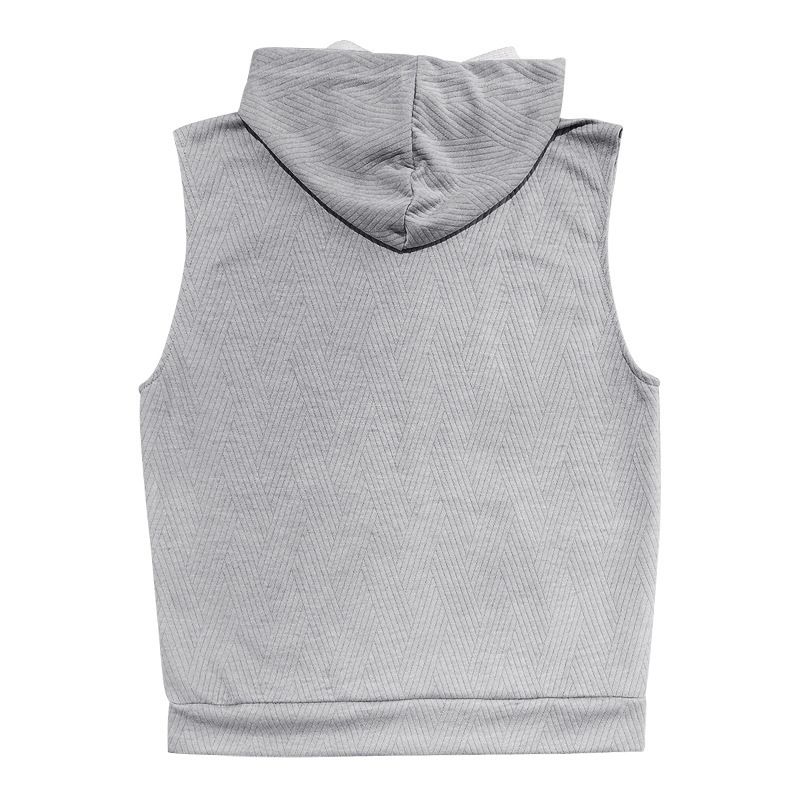 Men's Clothing Sleeveless Solid Color Jacquard Knitted Hooded Sleeveless Casual Vest Shorts Suit_voghion.com