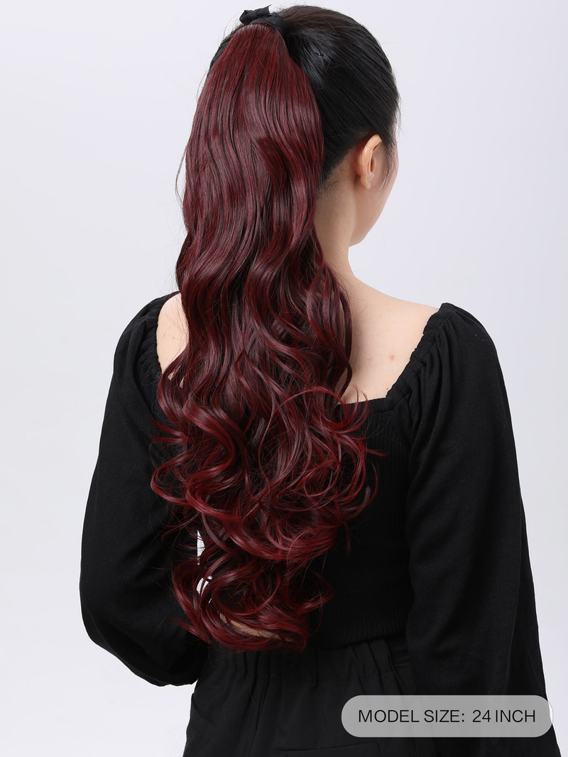 Estensioni dei capelli ricci avvolgenti coda di cavallo marrone scuro Parrucchino lungo 24 pollici per regalo per donne e ragazze_voghion.com