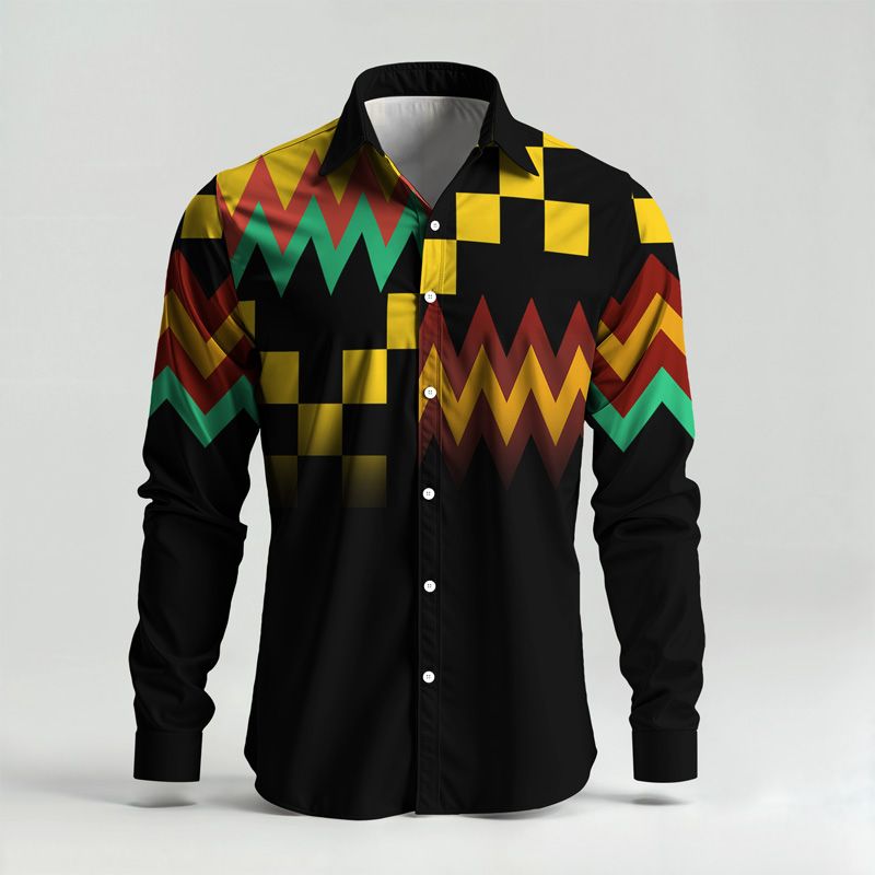 2025 Spring Summer Men Shirt Set Geometry Print Fashion Simple Two Piece Set Mens Gradient Lightweight Party Long Sleeves Suit_voghion.com