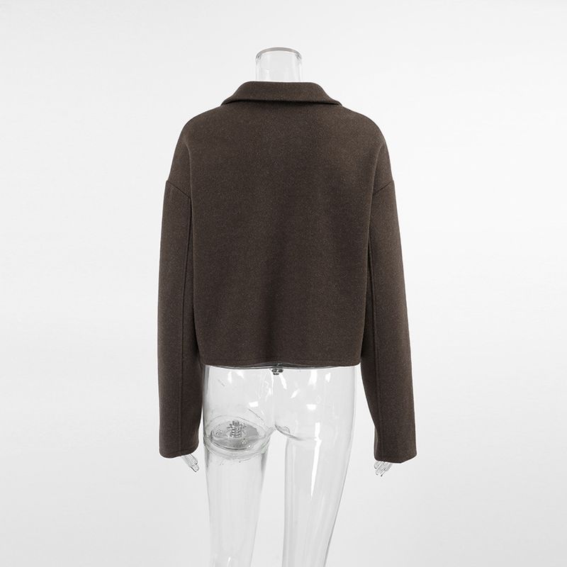 Damenbekleidung Langärmlige Tweedjacke mit Reißverschluss - Reversmantel mit entspannter Passform für Herbst und Winter, lässige, elegante Oberbekleidung_voghion.com
