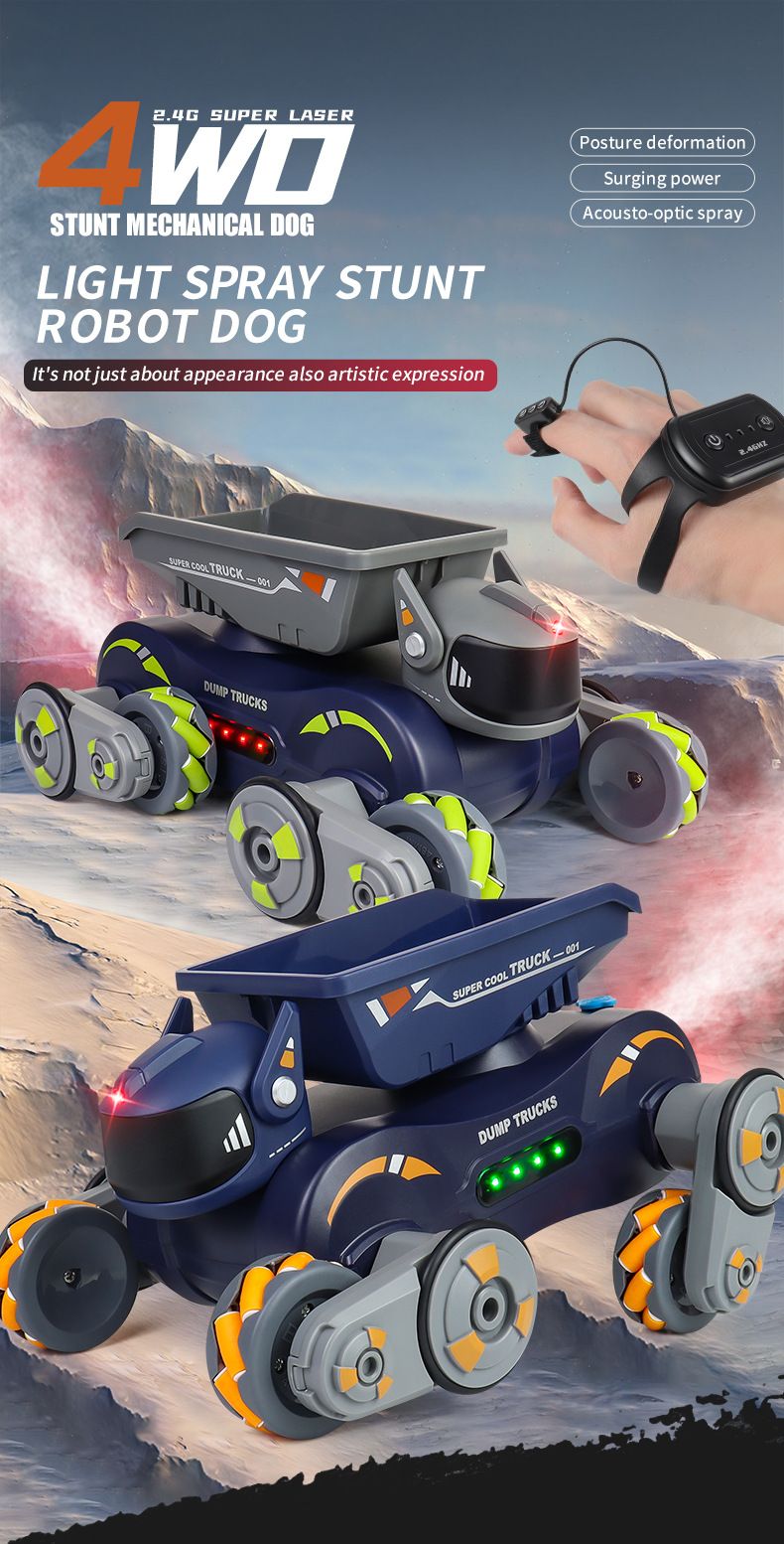 2.4G RC Stunt Robot Hond - Elektronisch Huisdier Speelgoed met Armzwaai, Spray, Geluids- en Lichteffecten voor Jongens (Afstandsbediening Slimme Robot Auto)_voghion.com
