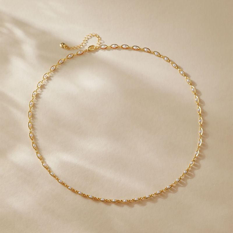 Kupfer Überzogene K Reales Gold Perle Schlüsselbein Kette INS Elegante Temperament Französisch Halskette Farbe Erhaltung Retro High-End_voghion.com