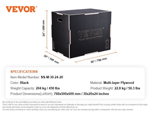 VEVOR 3 In 1 Plyometric Jump Box, 30/24/20 Inch Wooden Plyo Box, Platform & Jumping Agility Box, Anti-Slip Fitness Exercise Step Up Box For Home Gym Training, Conditioning Strength Training, Black_voghion.com
