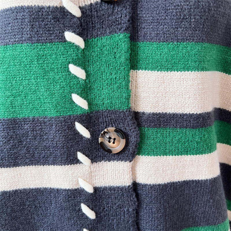 Autumn and winter new camouflage striped hand hooked rope single-breasted long-sleeved knitted cardigan sweater_voghion.com