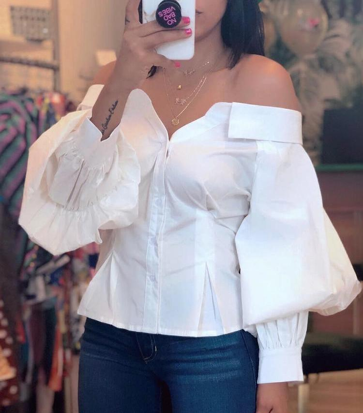 Abbigliamento Donna Camicia monospalla con maniche a lanterna_voghion.com