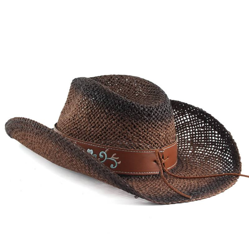 Factory direct sales papyrus hand-knitted hat breathable hollow curved rim denim straw hat embroidered accessories outdoor retro jazz hat_voghion.com