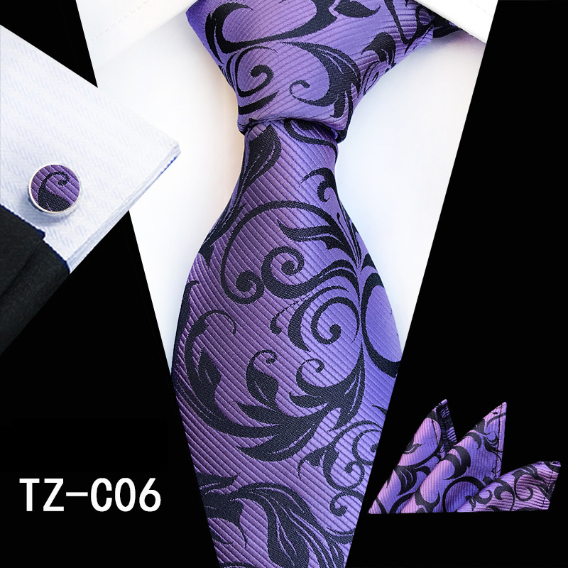 Unisex Purple Vine Herren Krawatte Tasche Schal Manschette Dreiteiliges Set_voghion.com
