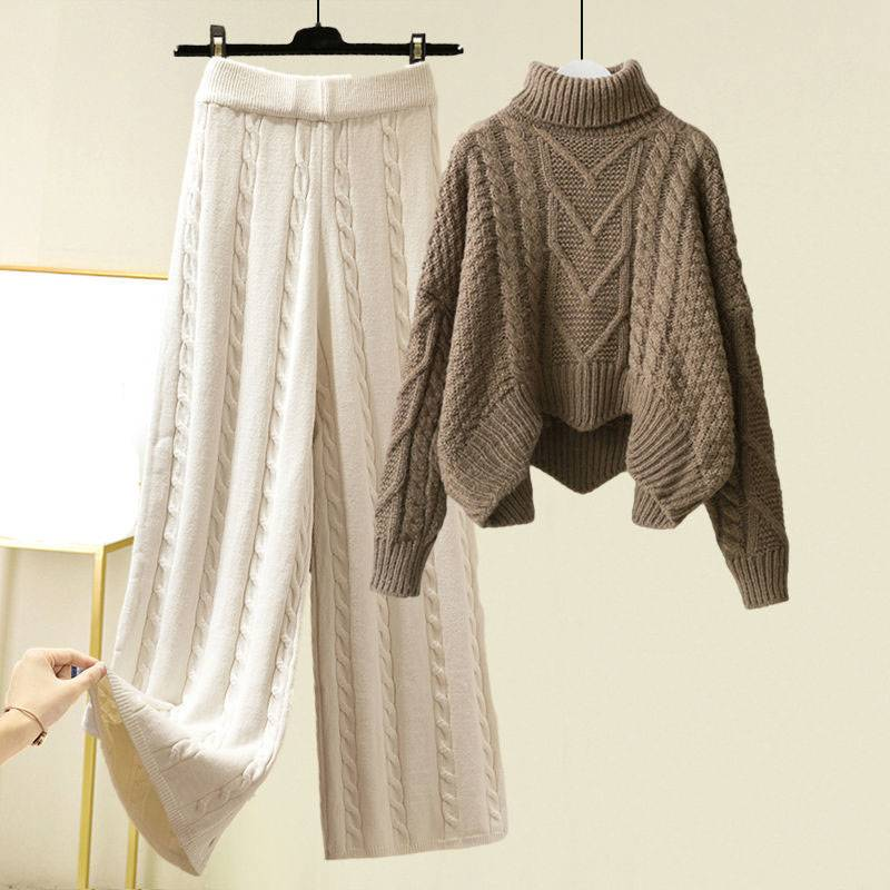 Abbigliamento da donna Taglie forti Autunno e inverno Maglione lavorato a maglia Completo temperamento Pantaloni casual slim a vita alta Completo due pezzi_voghion.com