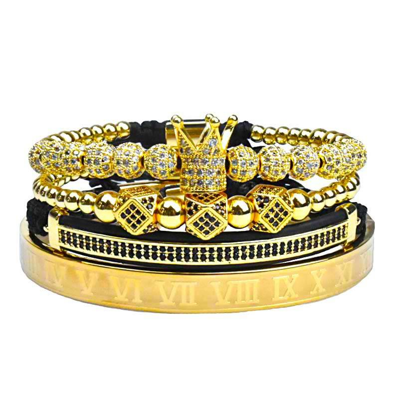 Men's Jewelry Punk Style Micro Inlaid Zircon Crown Diamond Ball Polygonal Bracelet Roman Engraved Bracelet_voghion.com