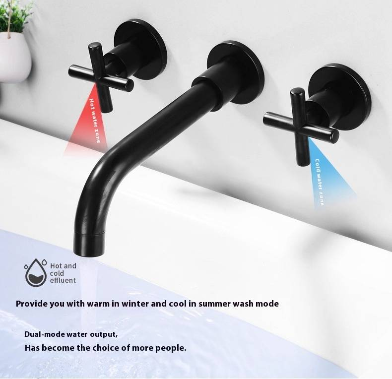 Wall-Mounted Basin Mixer Tap – Dual Handle 3-Hole Deck Mounted Bathroom Faucet (Brass Body, Ceramic Cartridge, 10MPa Pressure Spiral Handle Design)_voghion.com