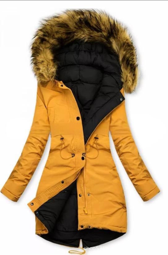 Premium Cotton Hooded Winter Coat For Women – Slim Fit, Rabbit Fur Trim, Zip-Up (XS-XXXXL, 4 Colors)_voghion.com