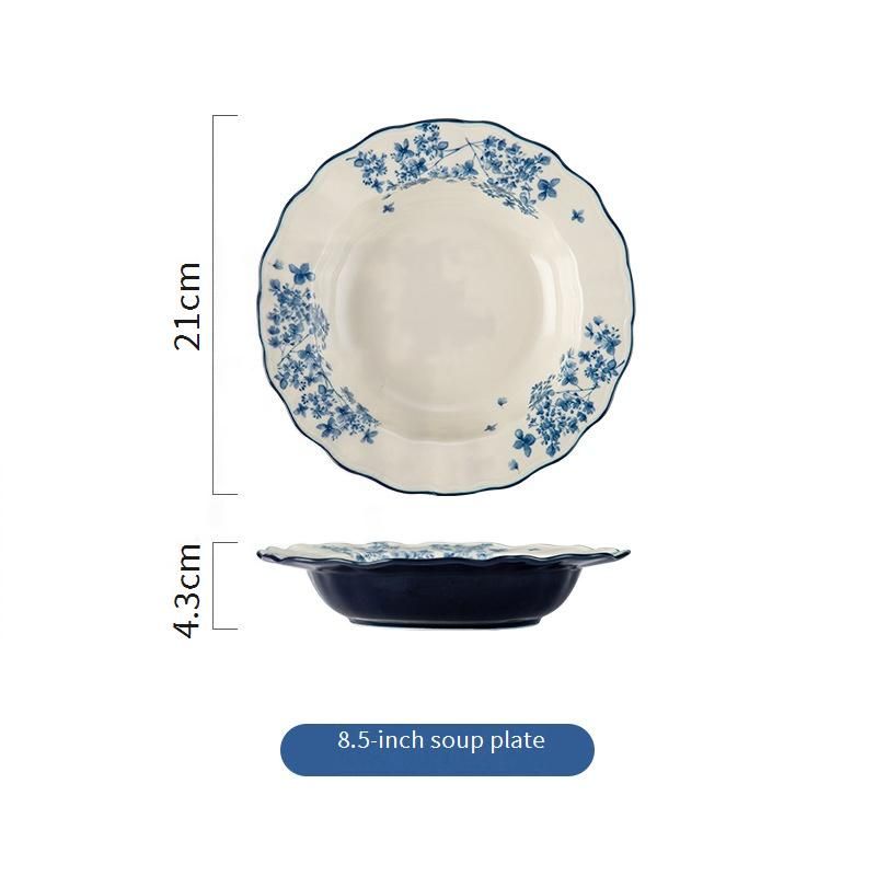 Elegante set di stoviglie in ceramica - Collezione di stoviglie in ceramica smaltata con motivo floreale in rilievo per riso, zuppa e insalata (adatto al microonde, 12 pezzi)_voghion.com