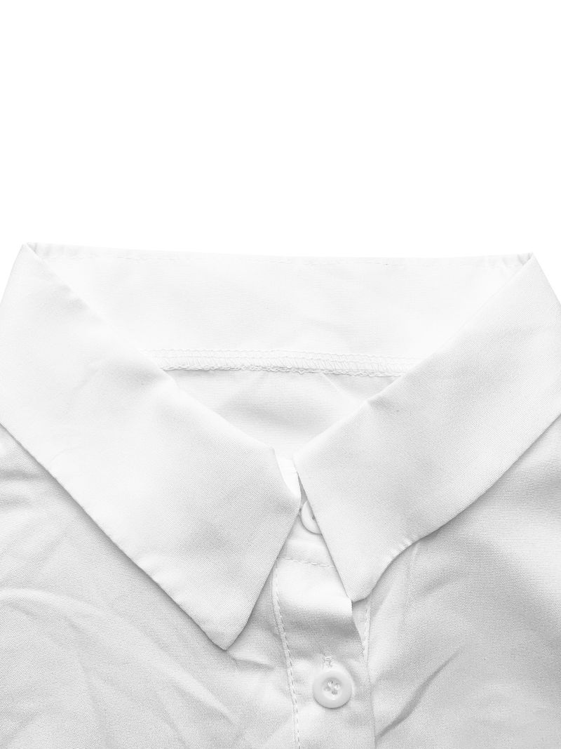 Damenbekleidung Print V-förmig Hohe Taille Schlank Goldknopf Puffrock Hemd Anzugrock_voghion.com