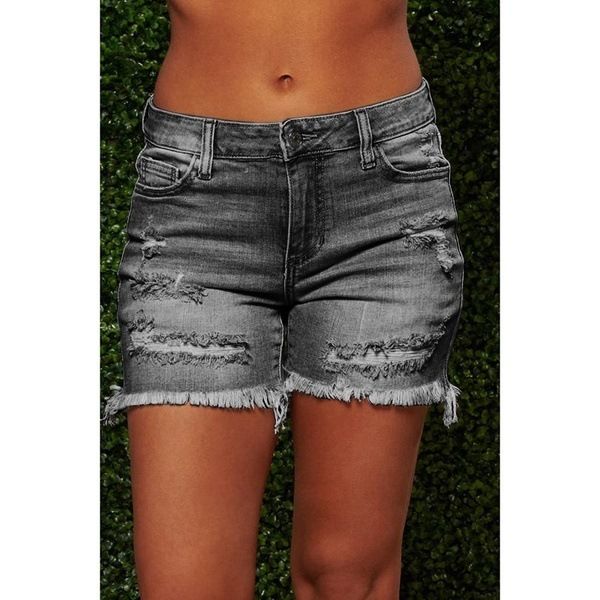 hot style ripped tassel women's high elastic denim shorts_voghion.com