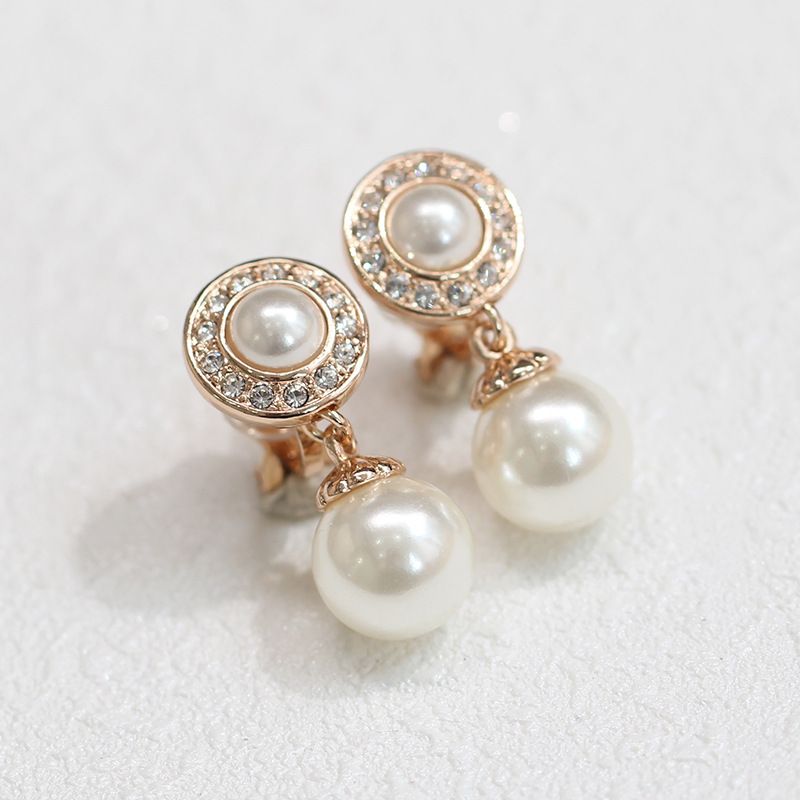 Gioielli da donna Regent Jewelry, moda retrò semplice senza piercing all'orecchio, orecchini a clip con perle intarsiate, orecchini da donna bicolore_voghion.com