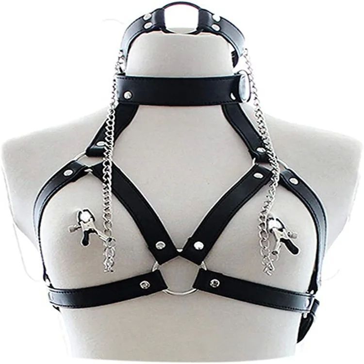 Set bondage 3 in 1 per donna, anello per la bocca, morsetti per capezzoli, imbracatura_voghion.com