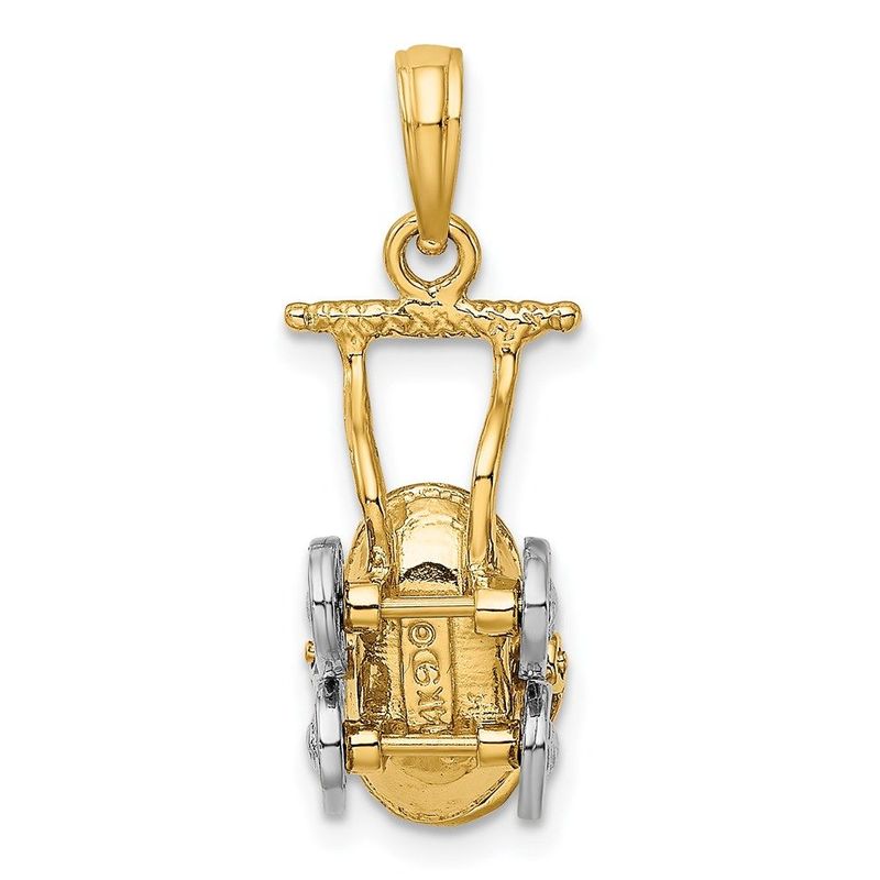 14k W/ Rhodium 3-D Baby Stroller W/ Moveable Wheels Charm_voghion.com