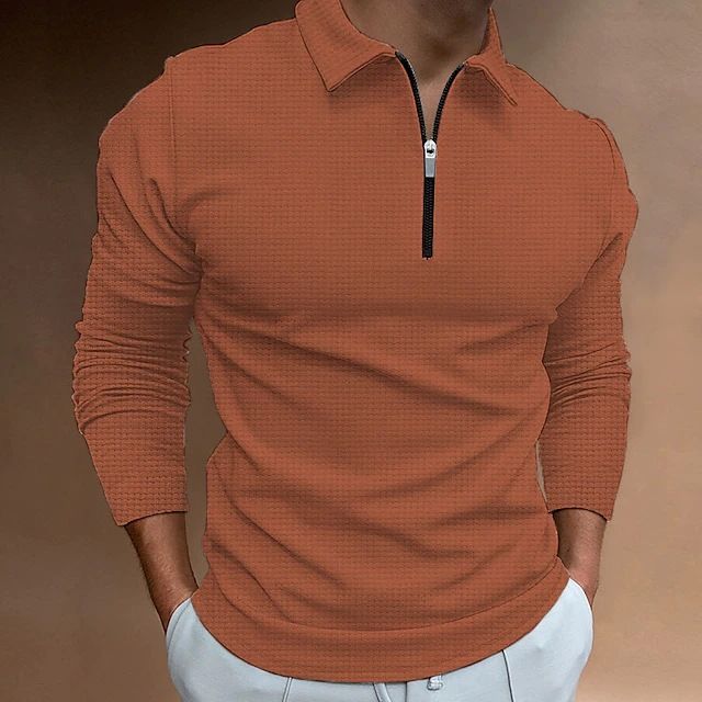 Ironclad GentIronclad Gent Herbst Neues Waffel-Reißverschluss-Langarm-Poloshirt Herren-T-Shirt-Oberteil_voghion.com