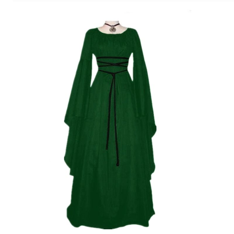 Neu Langen ärmeln Rundhals frauen Kleid Halloween Kostüm Mittelalter Robe Frauen_voghion.com