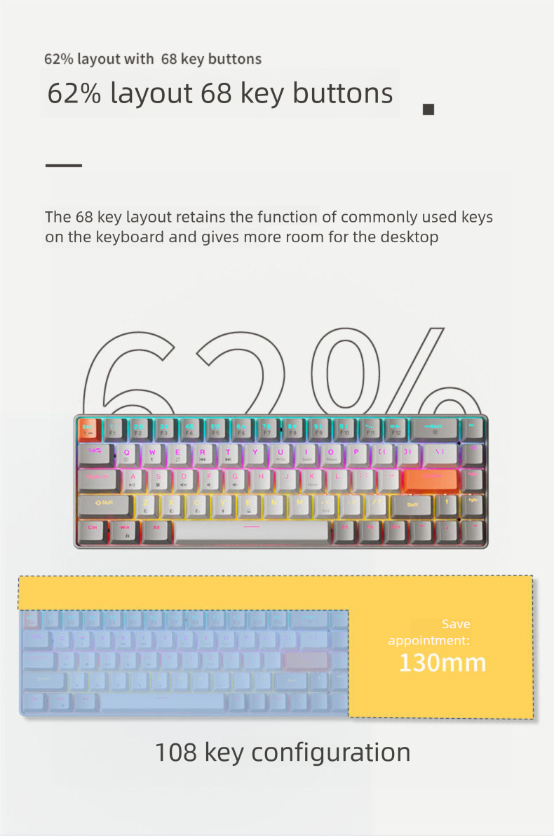 Wireless Bluetooth Three-Mode Mechanical 61 Keys Small Portable J Keyboard Office Laptop Computer Game_voghion.com